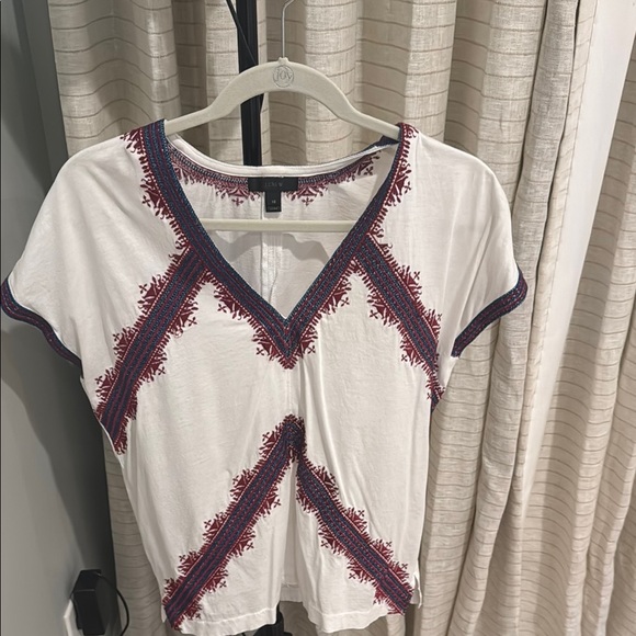 J. Crew White and Red Crop Fitted T-Shirt - Picture 1 of 3